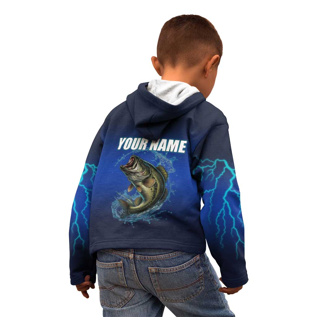 Custom Jumping Bass Fishing Kid Hoodie with Water Splash and Lightning Background - Wonder Print Shop