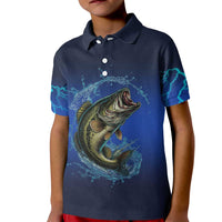 Custom Jumping Bass Fishing Kid Polo Shirt with Water Splash and Lightning Background - Wonder Print Shop