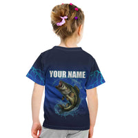 Custom Jumping Bass Fishing Kid T Shirt with Water Splash and Lightning Background - Wonder Print Shop
