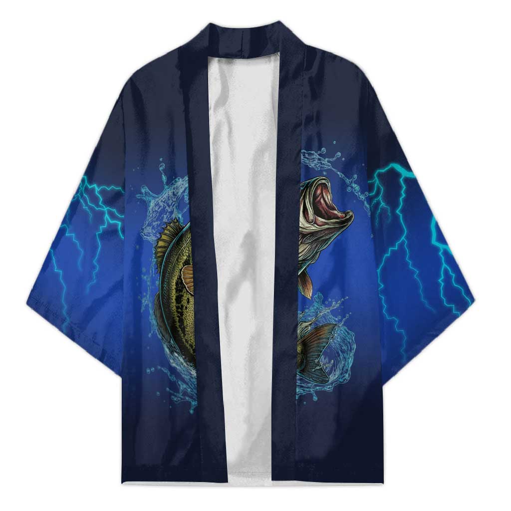 Custom Jumping Bass Fishing Kimono with Water Splash and Lightning Background - Wonder Print Shop