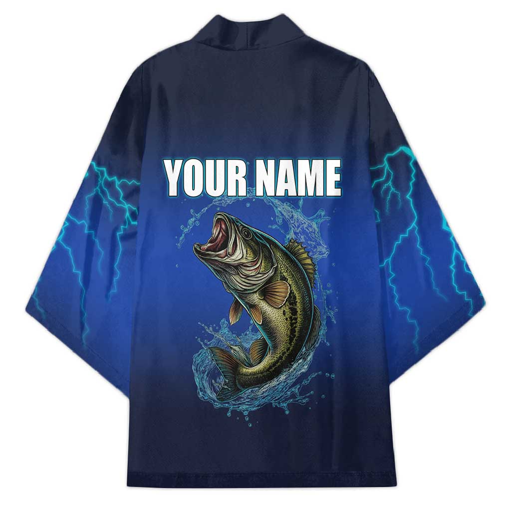 Custom Jumping Bass Fishing Kimono with Water Splash and Lightning Background - Wonder Print Shop