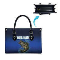 Custom Jumping Bass Fishing Leather Bag with Water Splash and Lightning Background - Wonder Print Shop