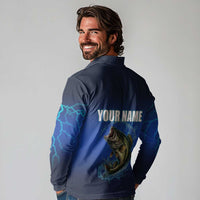 Custom Jumping Bass Fishing Long Sleeve Polo Shirt with Water Splash and Lightning Background - Wonder Print Shop