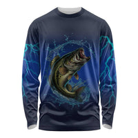 Custom Jumping Bass Fishing Long Sleeve Shirt with Water Splash and Lightning Background - Wonder Print Shop