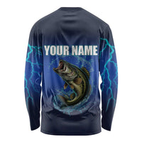 Custom Jumping Bass Fishing Long Sleeve Shirt with Water Splash and Lightning Background - Wonder Print Shop