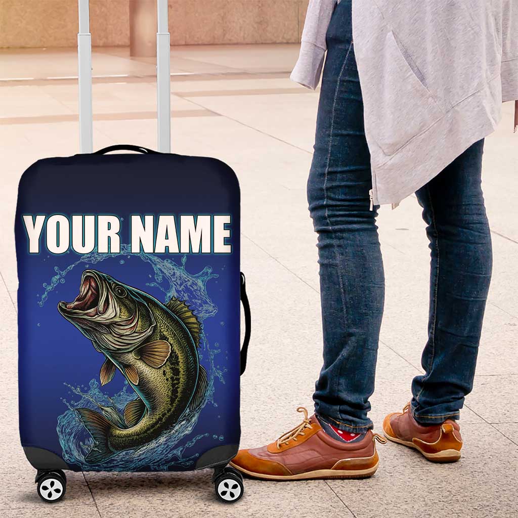 Custom Jumping Bass Fishing Luggage Cover with Water Splash and Lightning Background - Wonder Print Shop