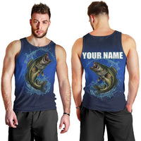 Custom Jumping Bass Fishing Men Tank Top with Water Splash and Lightning Background - Wonder Print Shop