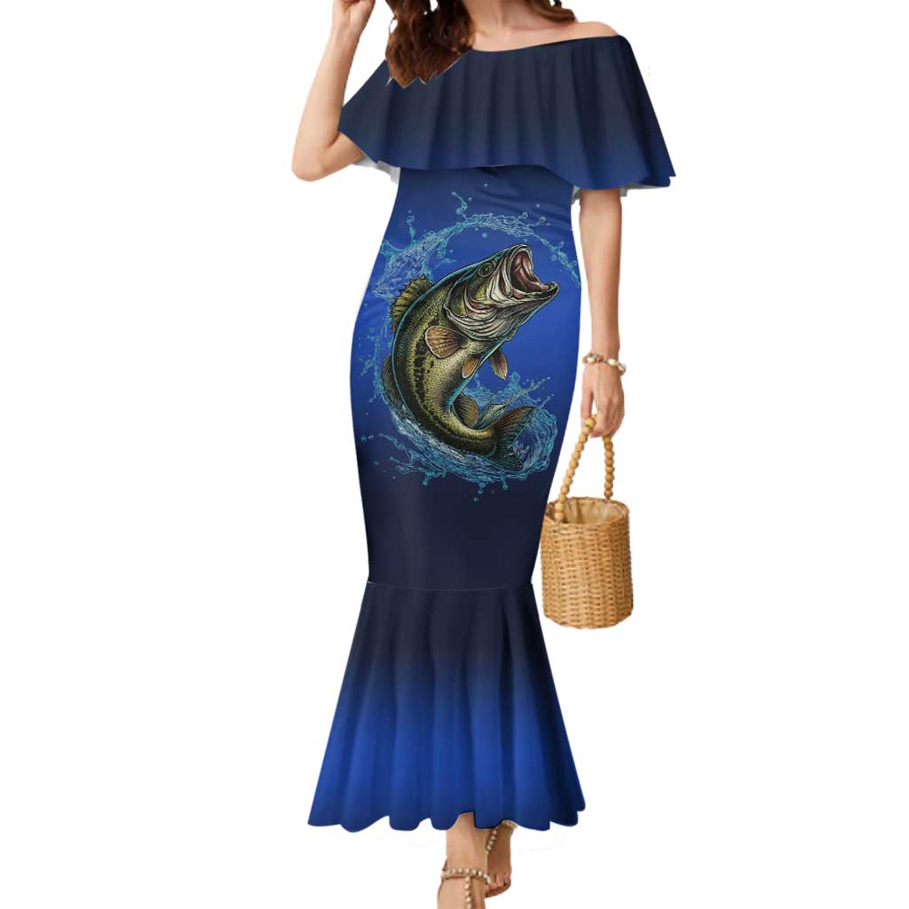 Custom Jumping Bass Fishing Mermaid Dress with Water Splash and Lightning Background - Wonder Print Shop