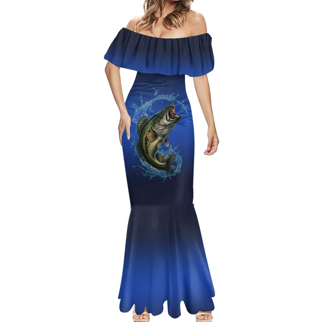 Custom Jumping Bass Fishing Mermaid Dress with Water Splash and Lightning Background - Wonder Print Shop