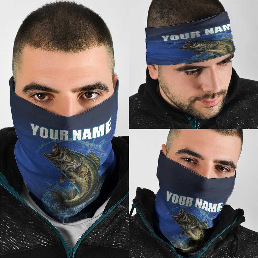 Jumping Bass Fishing Neck Gaiter with Water Splash and Lightning Background TS04