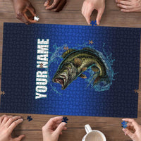 Custom Jumping Bass Fishing Puzzle with Water Splash and Lightning Background - Wonder Print Shop