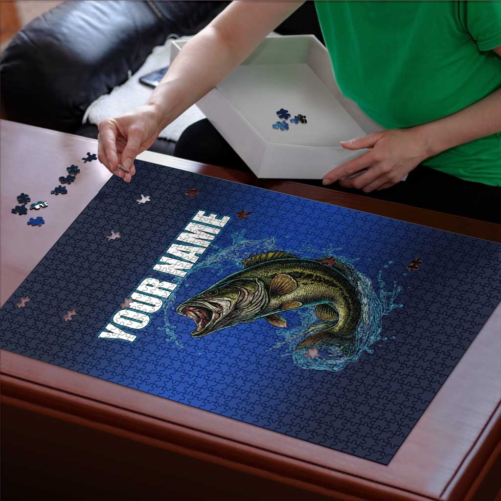 Custom Jumping Bass Fishing Puzzle with Water Splash and Lightning Background - Wonder Print Shop