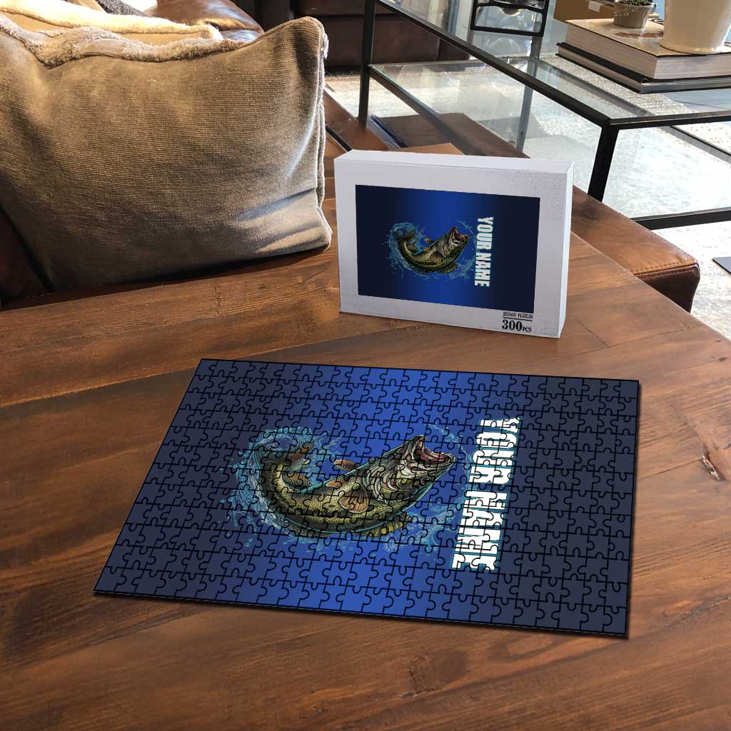 Custom Jumping Bass Fishing Puzzle with Water Splash and Lightning Background - Wonder Print Shop