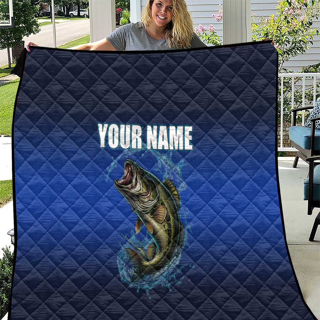 Custom Jumping Bass Fishing Quilt with Water Splash and Lightning Background - Wonder Print Shop