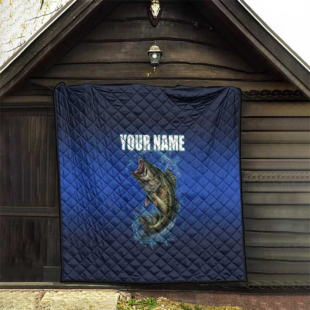 Custom Jumping Bass Fishing Quilt with Water Splash and Lightning Background - Wonder Print Shop