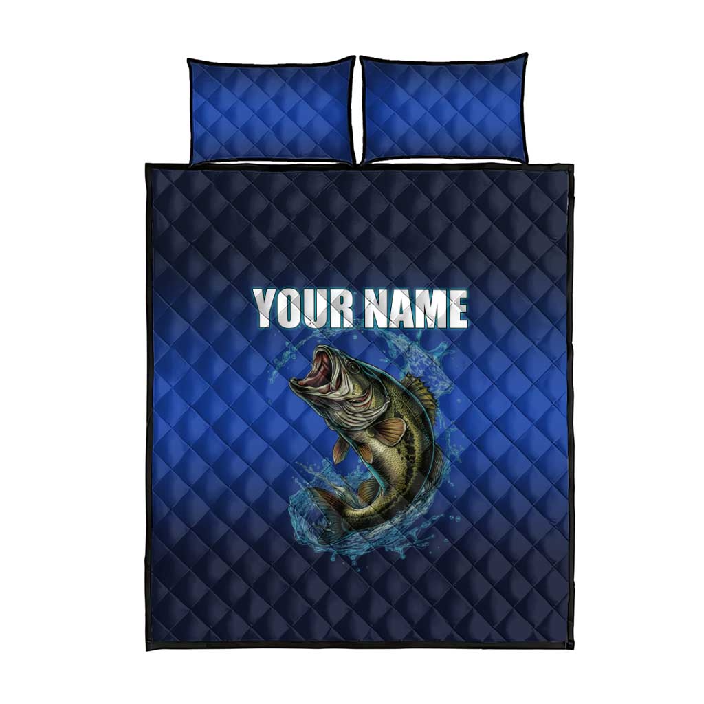 Custom Jumping Bass Fishing Quilt Bed Set with Water Splash and Lightning Background - Wonder Print Shop