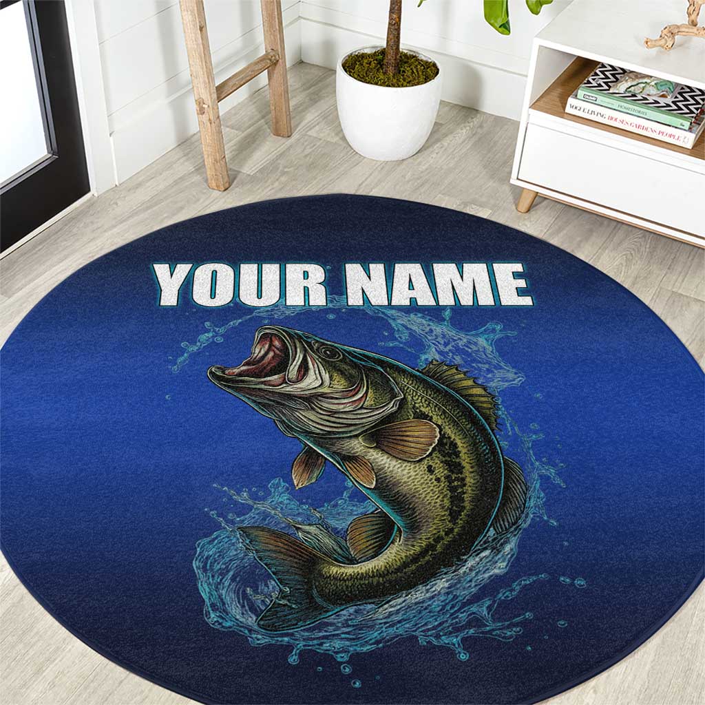 Custom Jumping Bass Fishing Round Carpet with Water Splash and Lightning Background - Wonder Print Shop