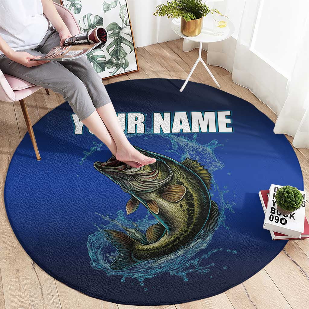 Custom Jumping Bass Fishing Round Carpet with Water Splash and Lightning Background - Wonder Print Shop