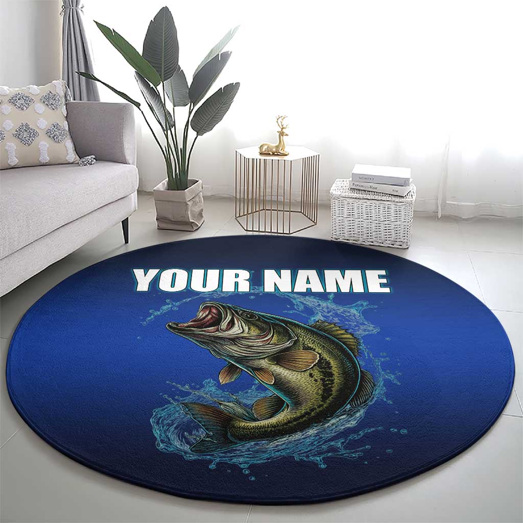 Custom Jumping Bass Fishing Round Carpet with Water Splash and Lightning Background - Wonder Print Shop