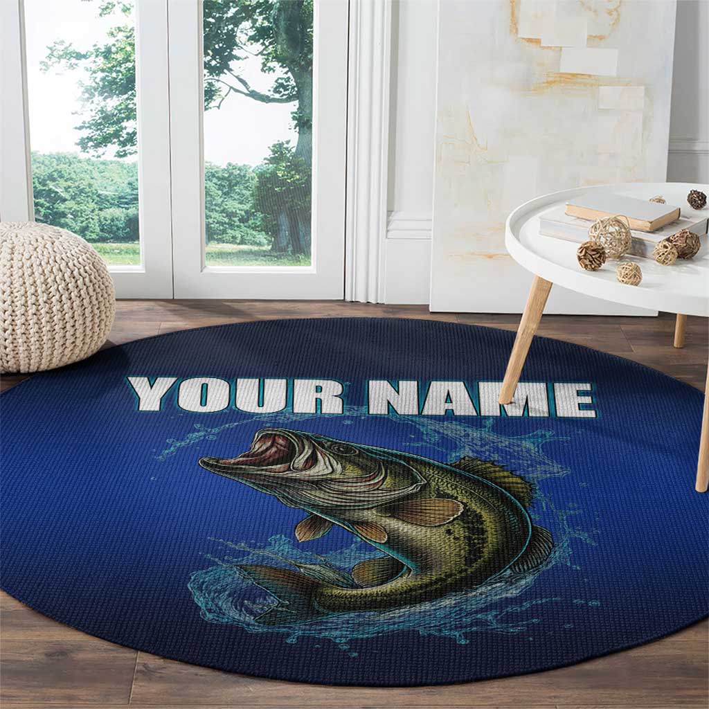 Custom Jumping Bass Fishing Round Carpet with Water Splash and Lightning Background - Wonder Print Shop