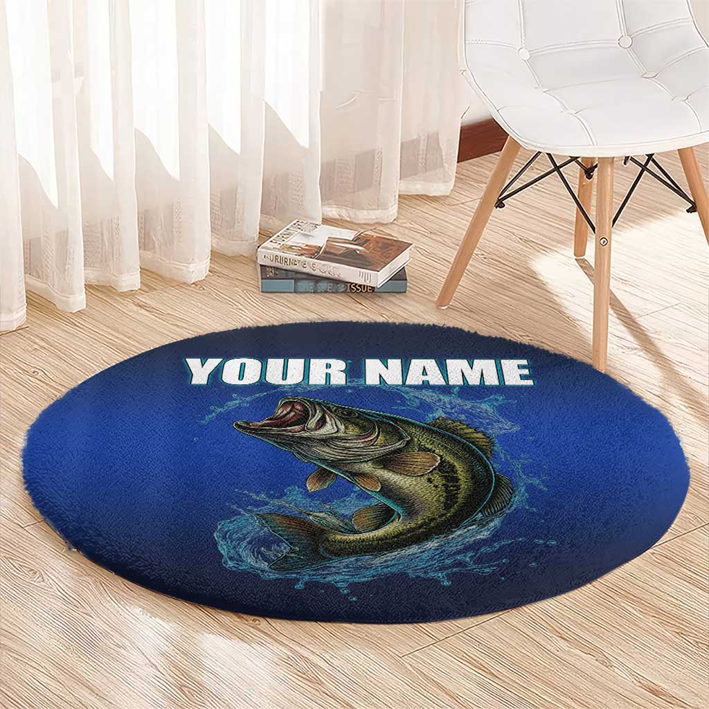 Custom Jumping Bass Fishing Round Carpet with Water Splash and Lightning Background - Wonder Print Shop