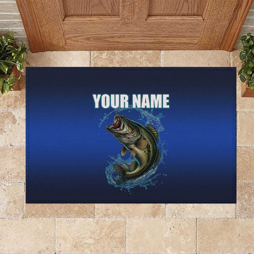 Custom Jumping Bass Fishing Rubber Doormat with Water Splash and Lightning Background - Wonder Print Shop