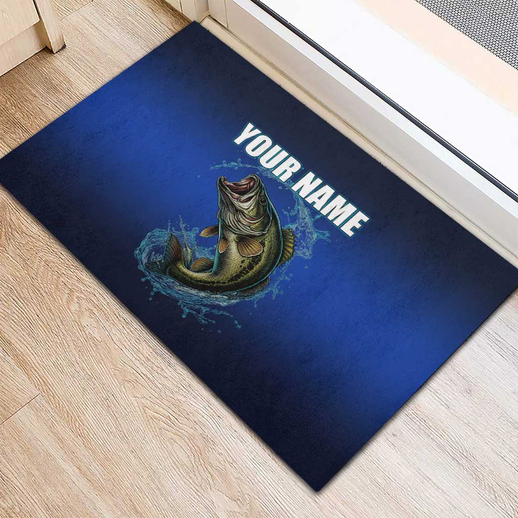 Custom Jumping Bass Fishing Rubber Doormat with Water Splash and Lightning Background - Wonder Print Shop