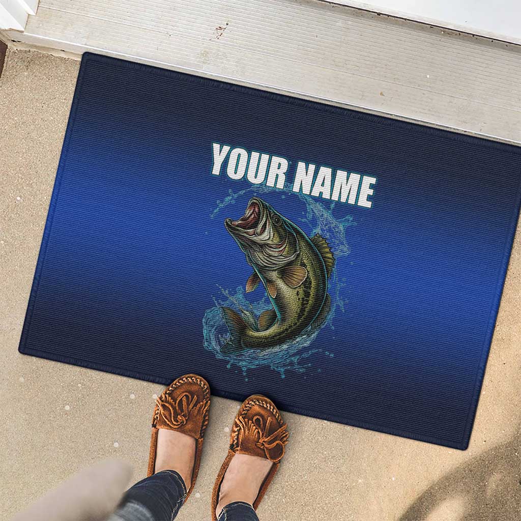 Custom Jumping Bass Fishing Rubber Doormat with Water Splash and Lightning Background - Wonder Print Shop