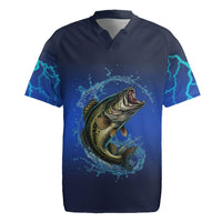 Custom Jumping Bass Fishing Rugby Jersey with Water Splash and Lightning Background - Wonder Print Shop