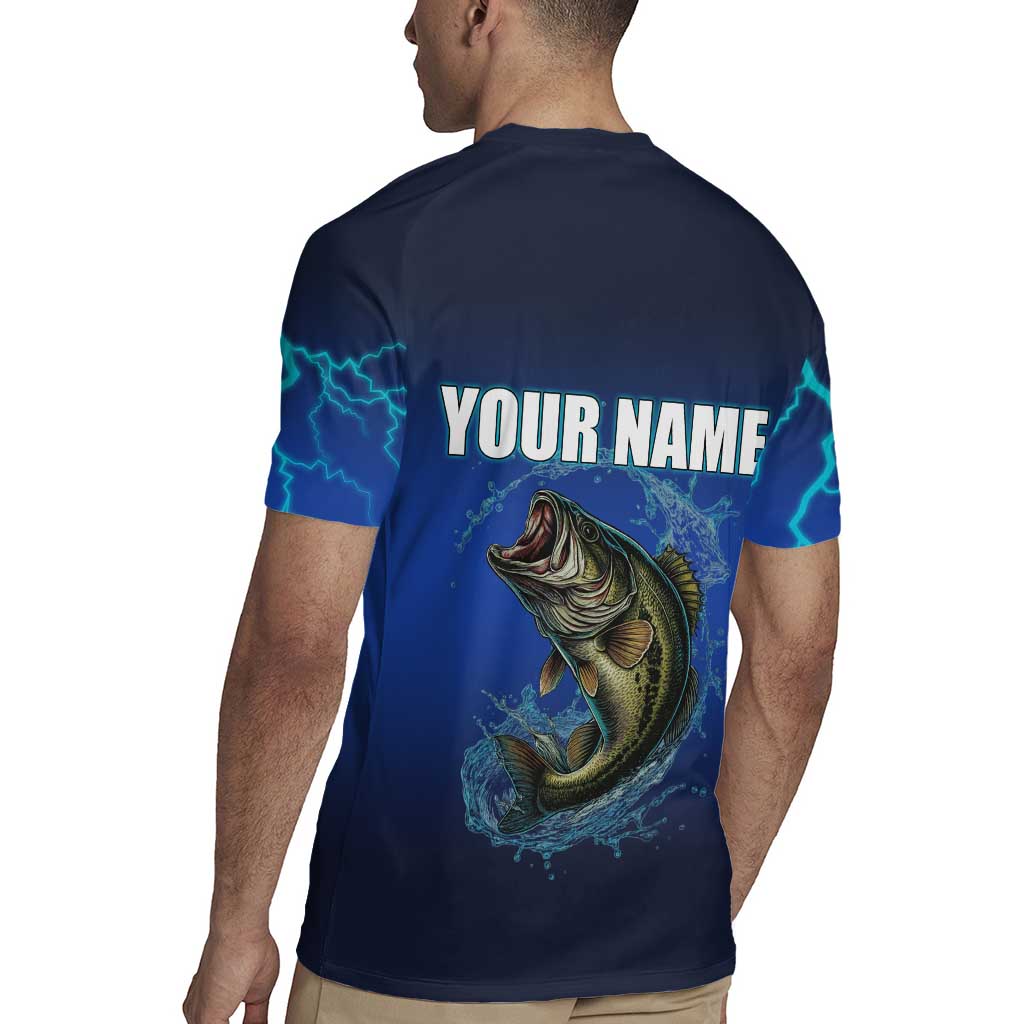 Custom Jumping Bass Fishing Rugby Jersey with Water Splash and Lightning Background - Wonder Print Shop