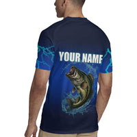 Custom Jumping Bass Fishing Rugby Jersey with Water Splash and Lightning Background - Wonder Print Shop