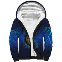 Custom Jumping Bass Fishing Sherpa Hoodie with Water Splash and Lightning Background - Wonder Print Shop
