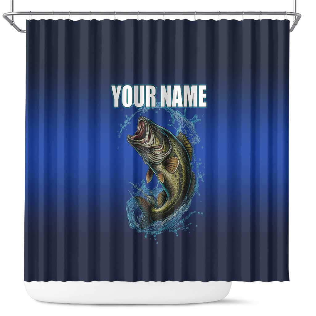 Custom Jumping Bass Fishing Shower Curtain with Water Splash and Lightning Background - Wonder Print Shop