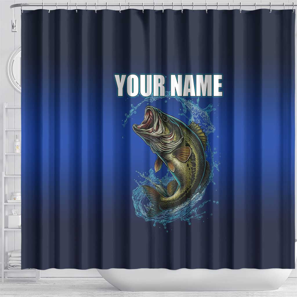 Custom Jumping Bass Fishing Shower Curtain with Water Splash and Lightning Background - Wonder Print Shop