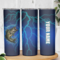 Custom Jumping Bass Fishing Skinny Tumbler with Water Splash and Lightning Background - Wonder Print Shop