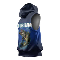Custom Jumping Bass Fishing Sleeveless Hoodie with Water Splash and Lightning Background - Wonder Print Shop