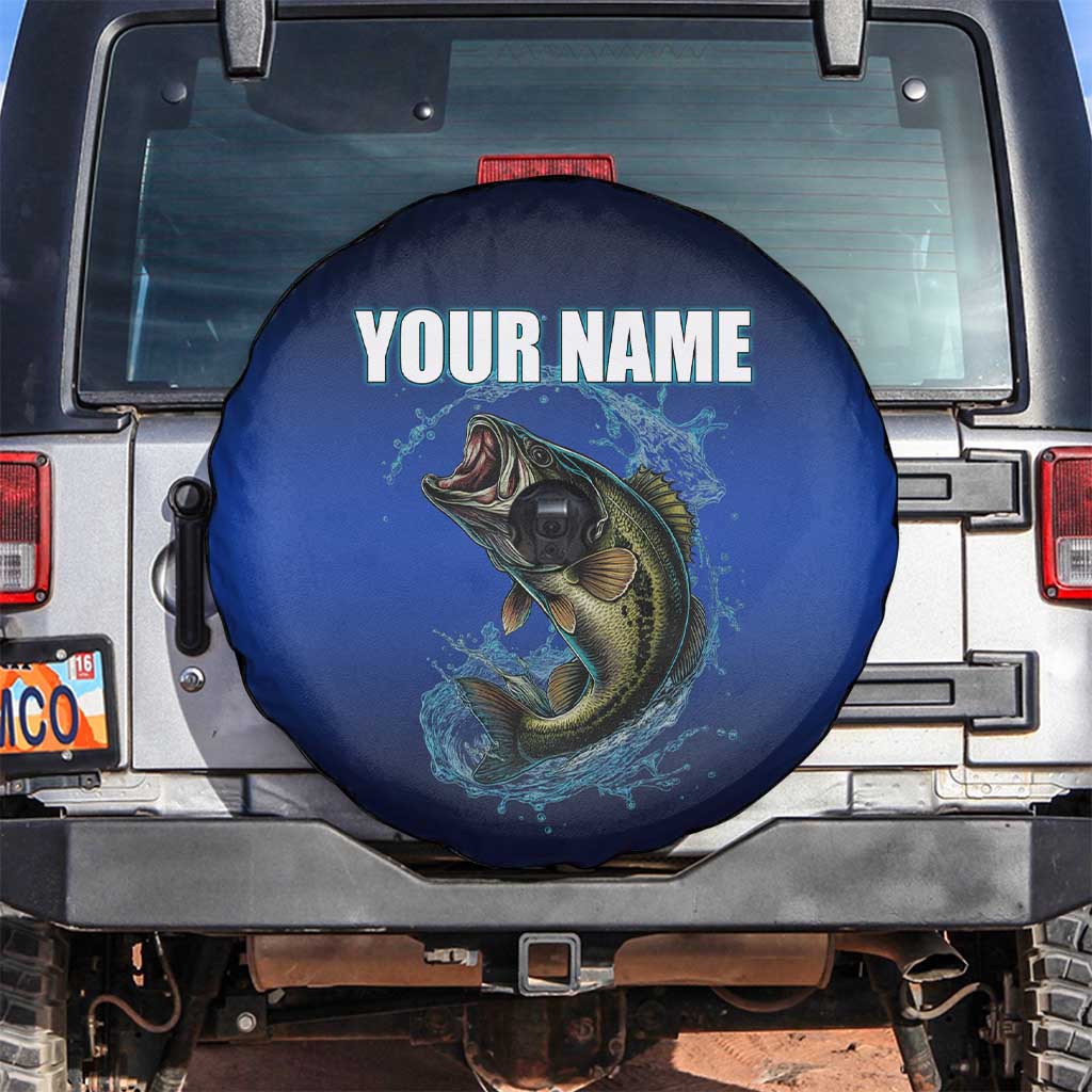 Custom Jumping Bass Fishing Spare Tire Cover with Water Splash and Lightning Background - Wonder Print Shop