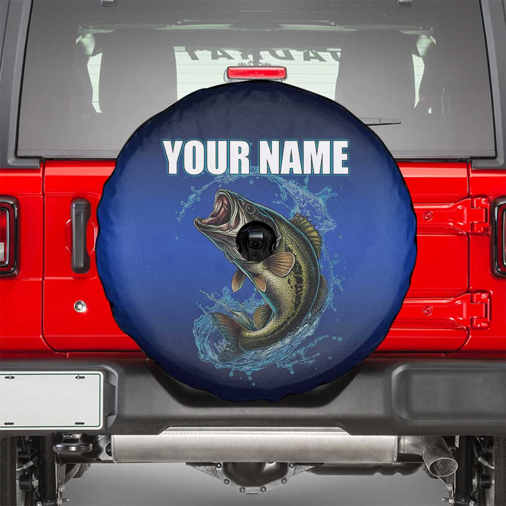 Custom Jumping Bass Fishing Spare Tire Cover with Water Splash and Lightning Background - Wonder Print Shop