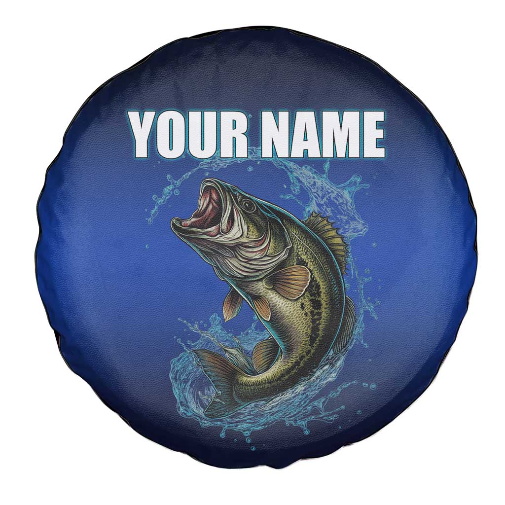 Custom Jumping Bass Fishing Spare Tire Cover with Water Splash and Lightning Background - Wonder Print Shop
