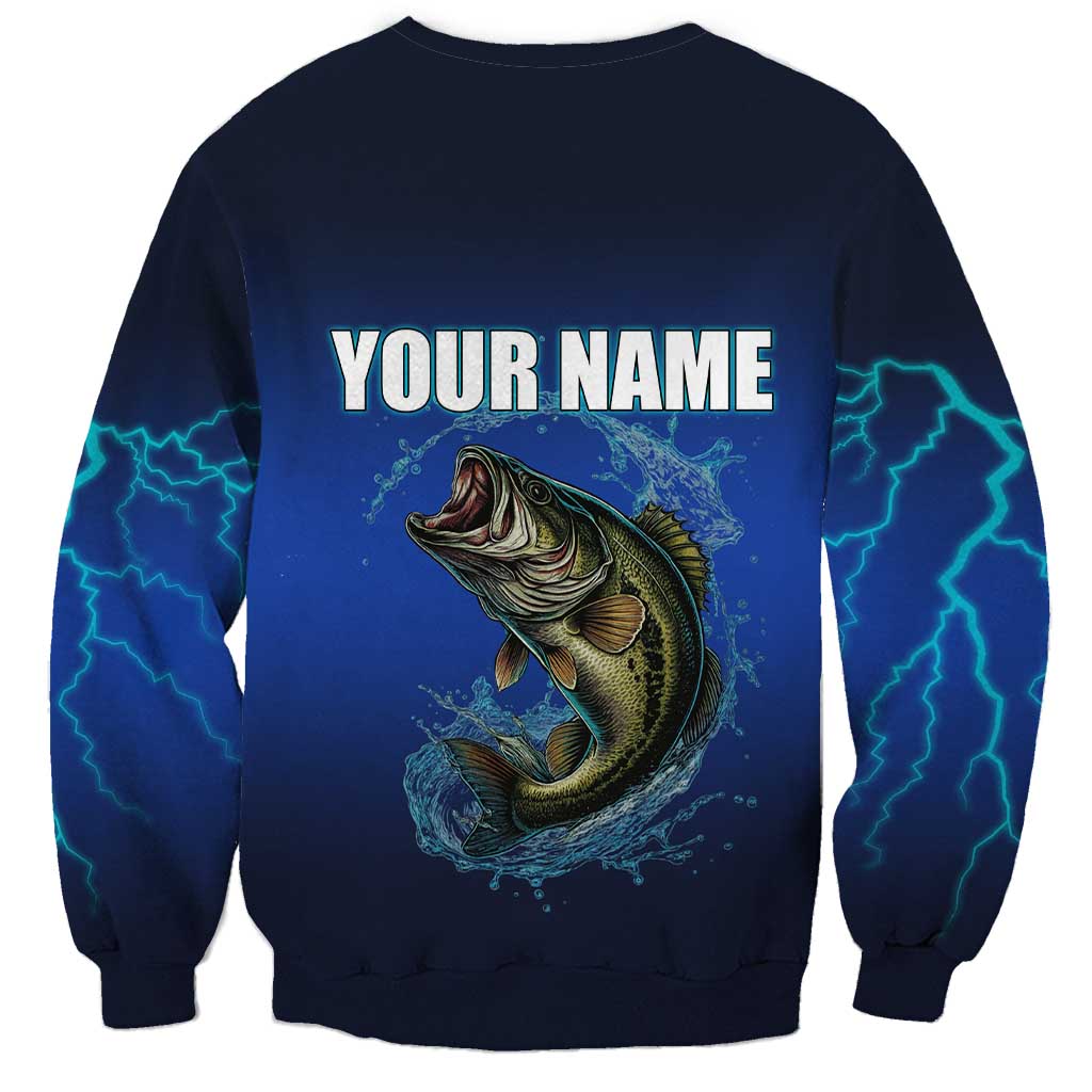 Custom Jumping Bass Fishing Sweatshirt with Water Splash and Lightning Background - Wonder Print Shop