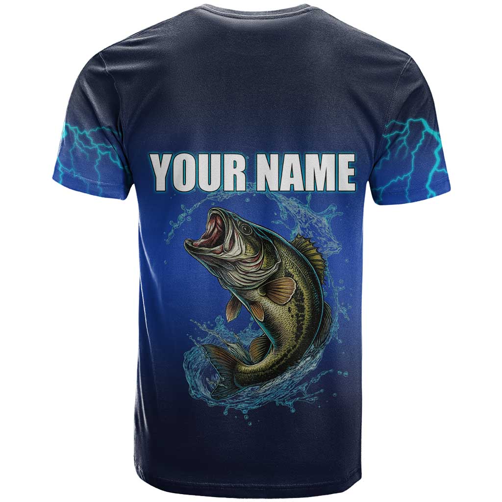 Custom Jumping Bass Fishing T Shirt with Water Splash and Lightning Background - Wonder Print Shop