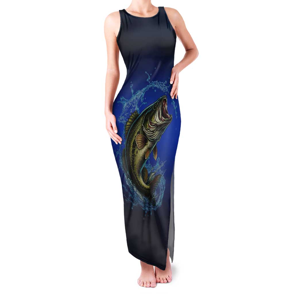 Custom Jumping Bass Fishing Tank Maxi Dress with Water Splash and Lightning Background - Wonder Print Shop