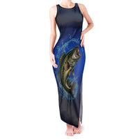 Custom Jumping Bass Fishing Tank Maxi Dress with Water Splash and Lightning Background - Wonder Print Shop