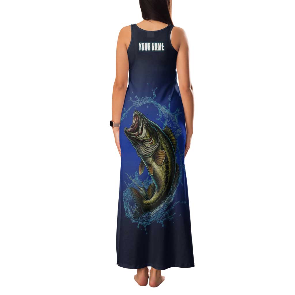 Custom Jumping Bass Fishing Tank Maxi Dress with Water Splash and Lightning Background - Wonder Print Shop