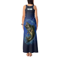 Custom Jumping Bass Fishing Tank Maxi Dress with Water Splash and Lightning Background - Wonder Print Shop