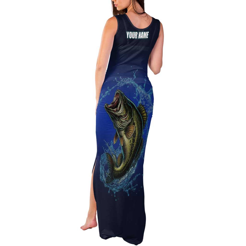 Custom Jumping Bass Fishing Tank Maxi Dress with Water Splash and Lightning Background - Wonder Print Shop