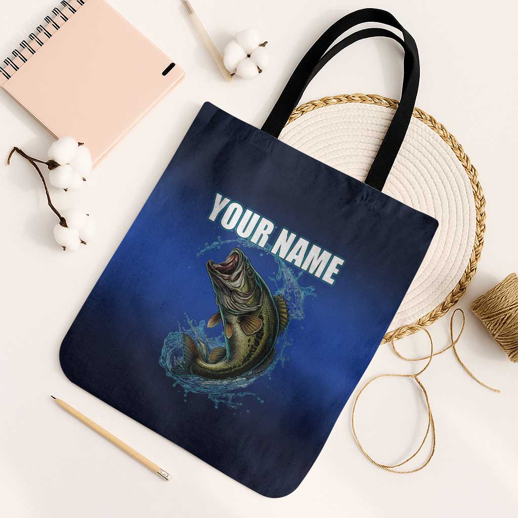 Custom Jumping Bass Fishing Tote Bag with Water Splash and Lightning Background - Wonder Print Shop