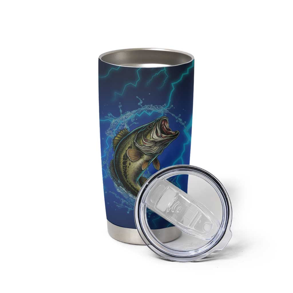 Custom Jumping Bass Fishing Tumbler Cup with Water Splash and Lightning Background - Wonder Print Shop