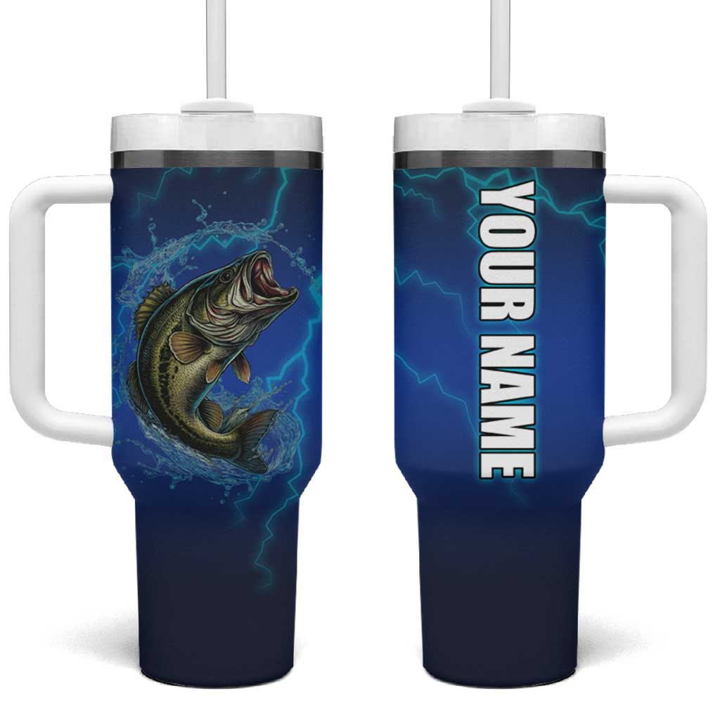 Custom Jumping Bass Fishing Tumbler With Handle with Water Splash and Lightning Background - Wonder Print Shop