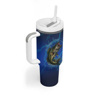 Custom Jumping Bass Fishing Tumbler With Handle with Water Splash and Lightning Background - Wonder Print Shop